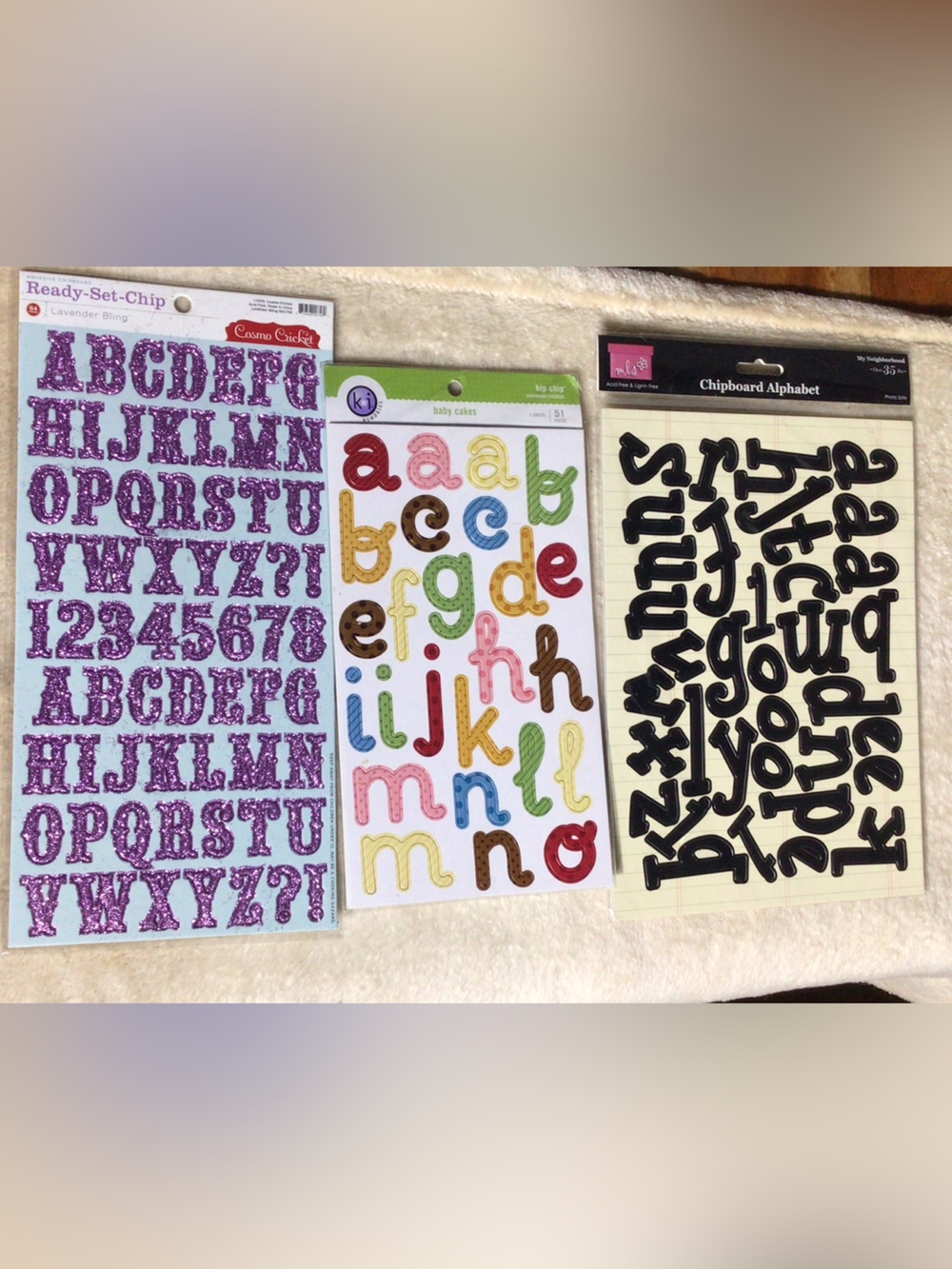Alphabet chipboard Sticker Packs - Black, Multicolor & Purple Glitter Letters